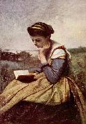 Jean-Baptiste-Camille Corot Lesende Frau oil